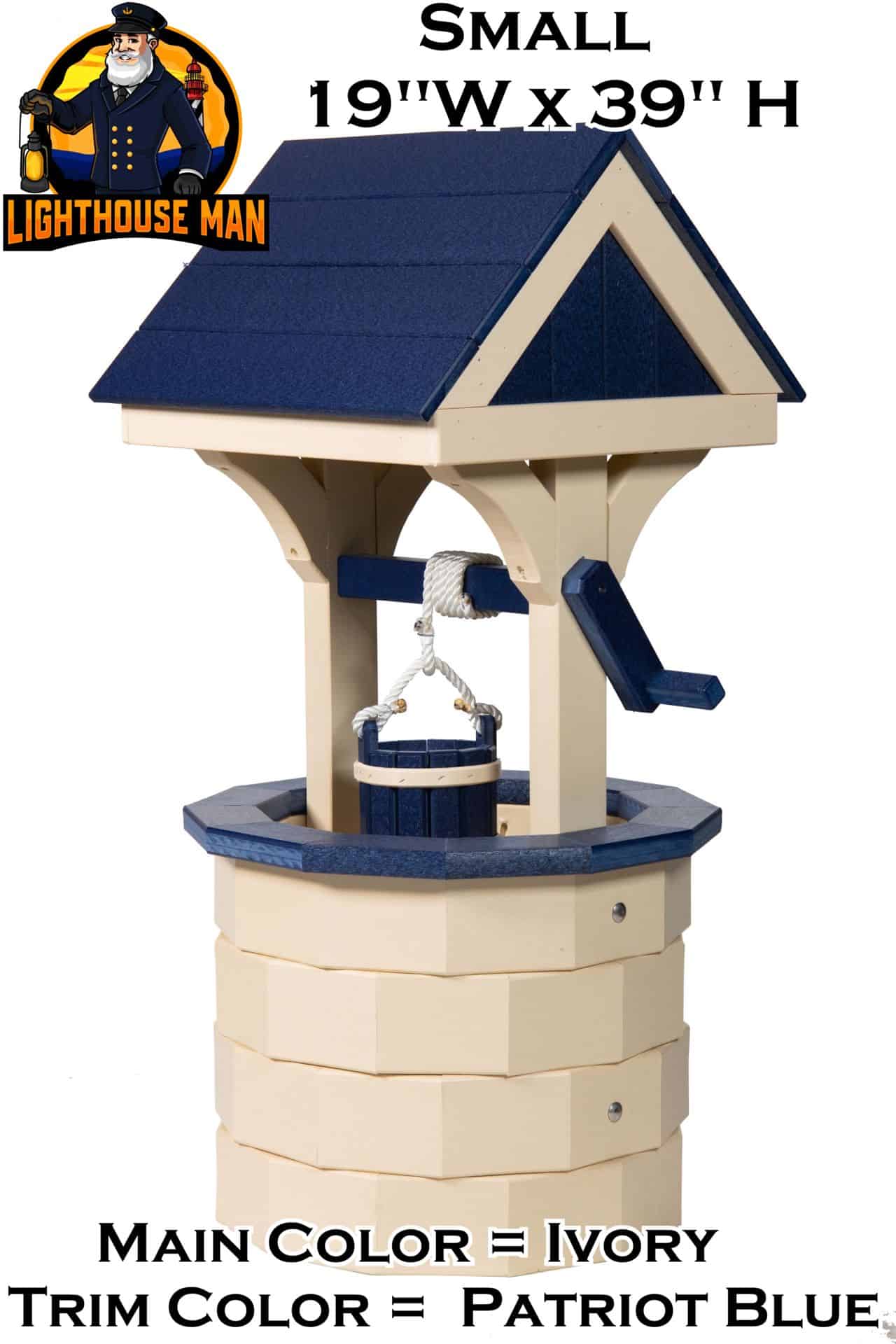Polywood Wishing Well Small Ivory / Patriot Blue Trim