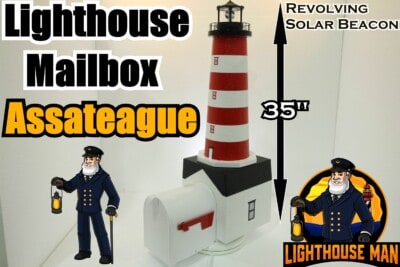 Assateague Lighthouse Mailbox with Solar Revolving Beacon