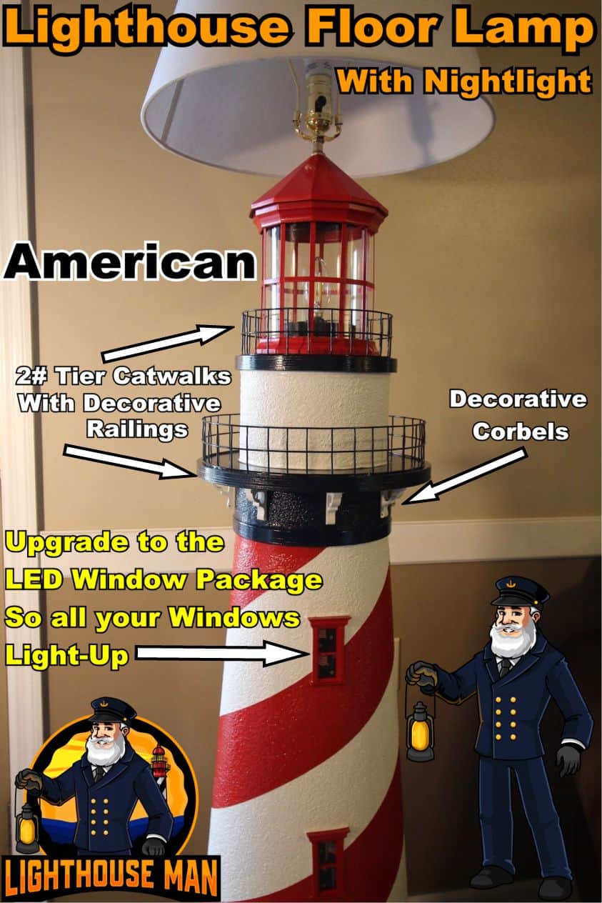 American Lighthouse Floor Lamp With LED Light-Up Windows