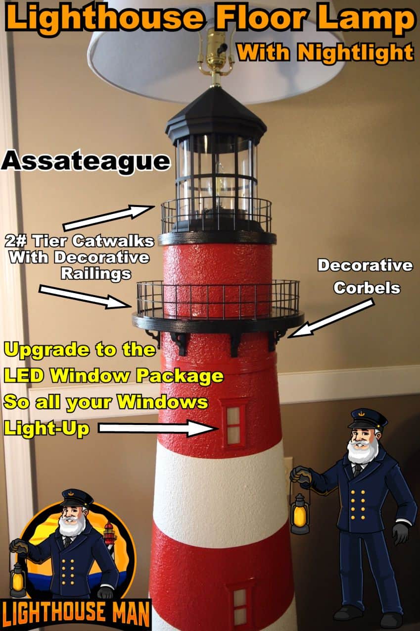 Assateague Lighthouse Floor Lamp With LED Light-Up Windows