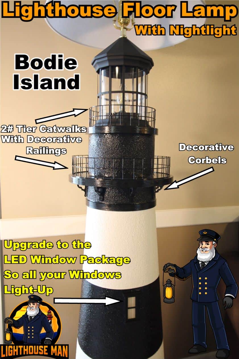 Bodie Island Lighthouse Floor Lamp With LED Light-Up Windows