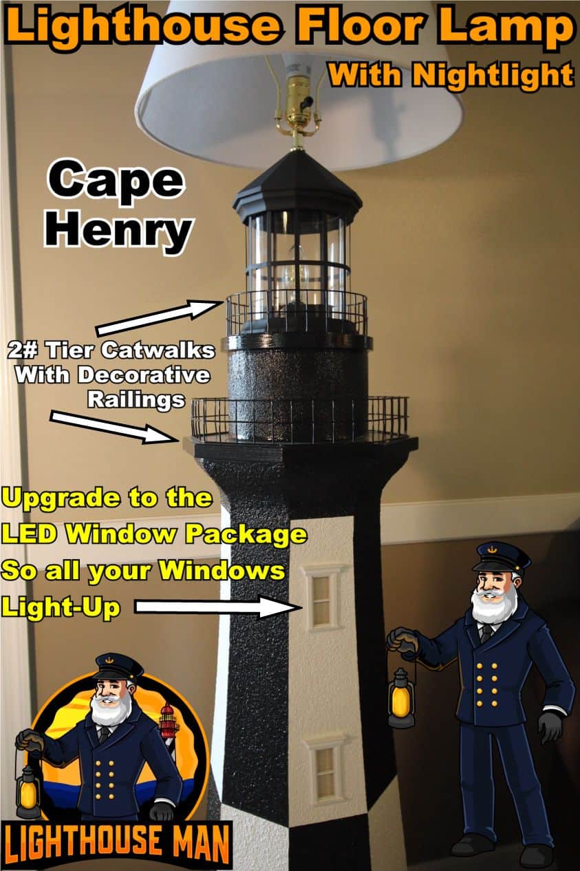Cape Henry Lighthouse Floor Lamp With LED Light-Up Windows