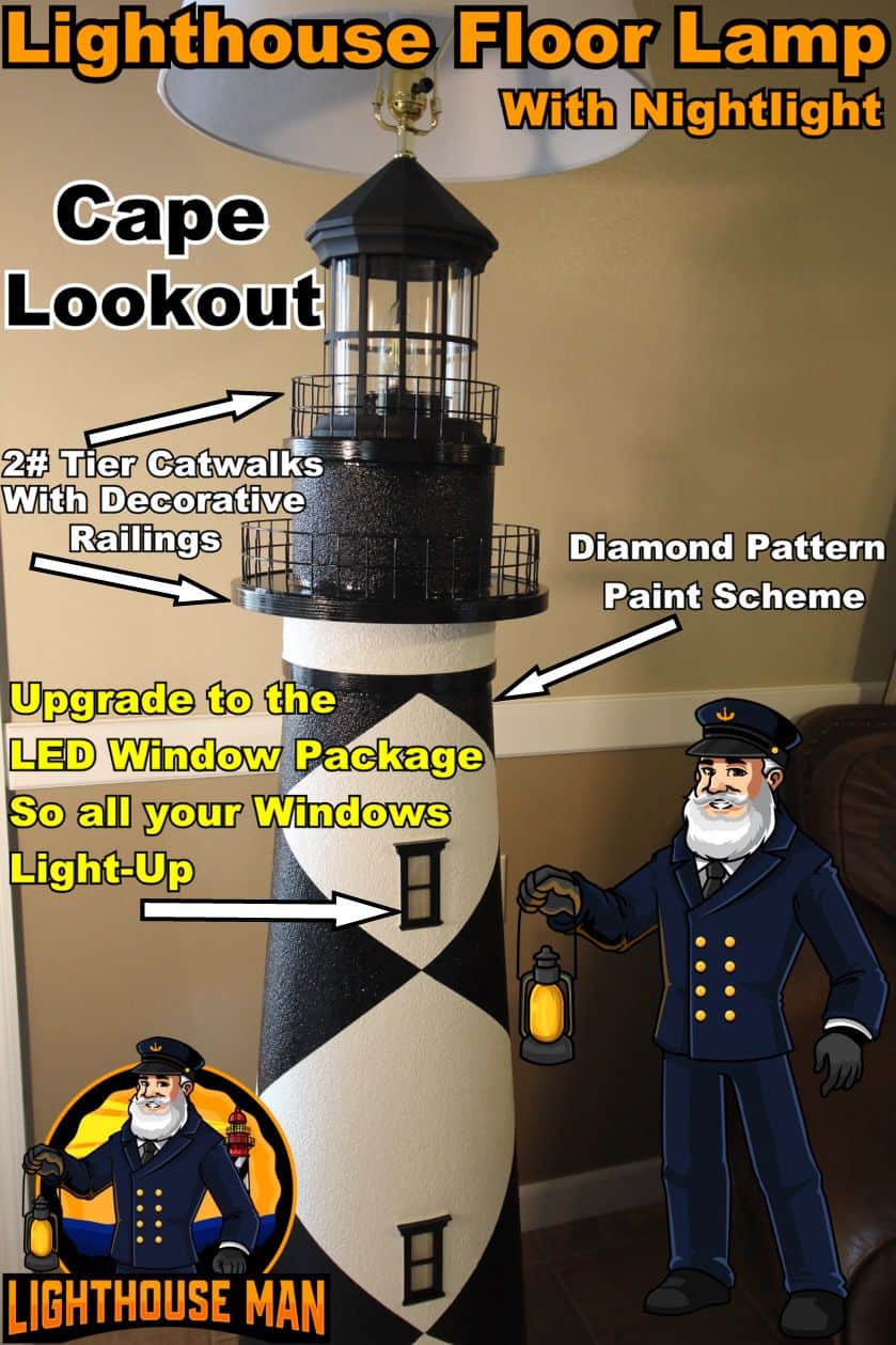 Cape Lookout Lighthouse Floor Lamp With LED Light-Up Windows