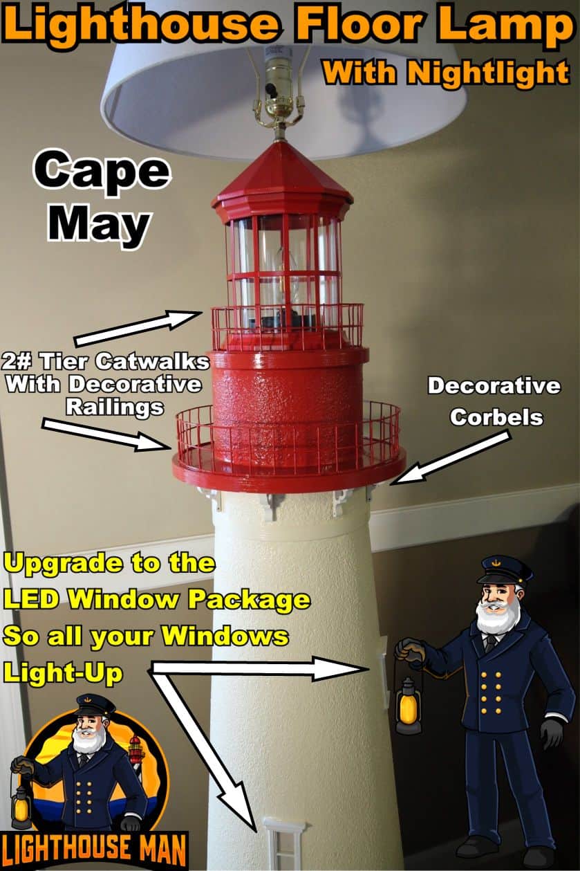Cape May Lighthouse Floor Lamp With LED Light-Up Windows