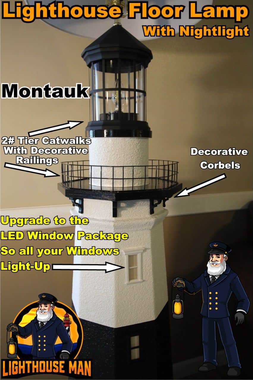 Montauk Lighthouse Floor Lamp With LED Light-Up Windows