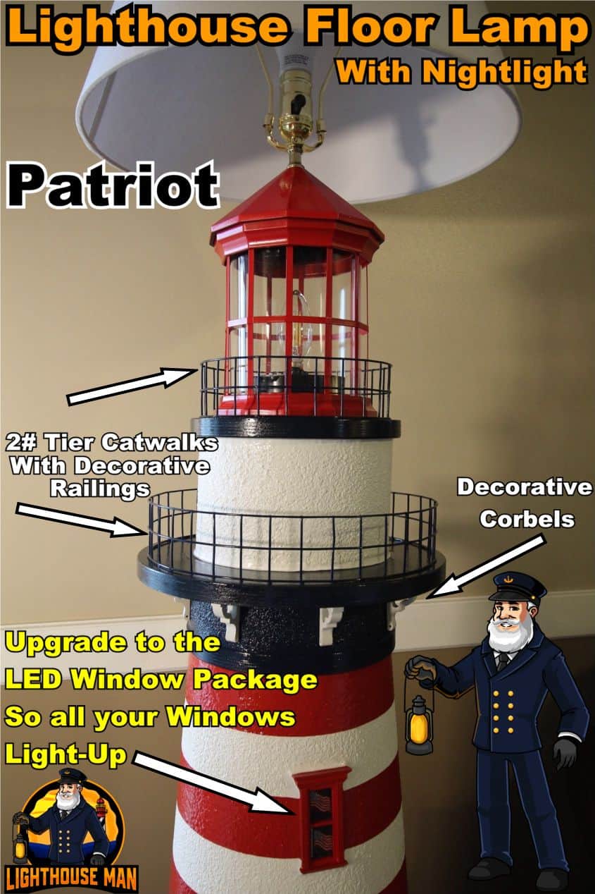 Patriot Lighthouse Floor Lamp With LED Light-Up Windows
