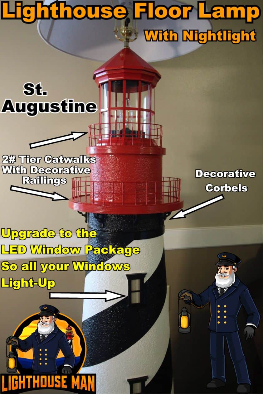 St. Augustine Lighthouse Floor Lamp With LED Light-Up Windows