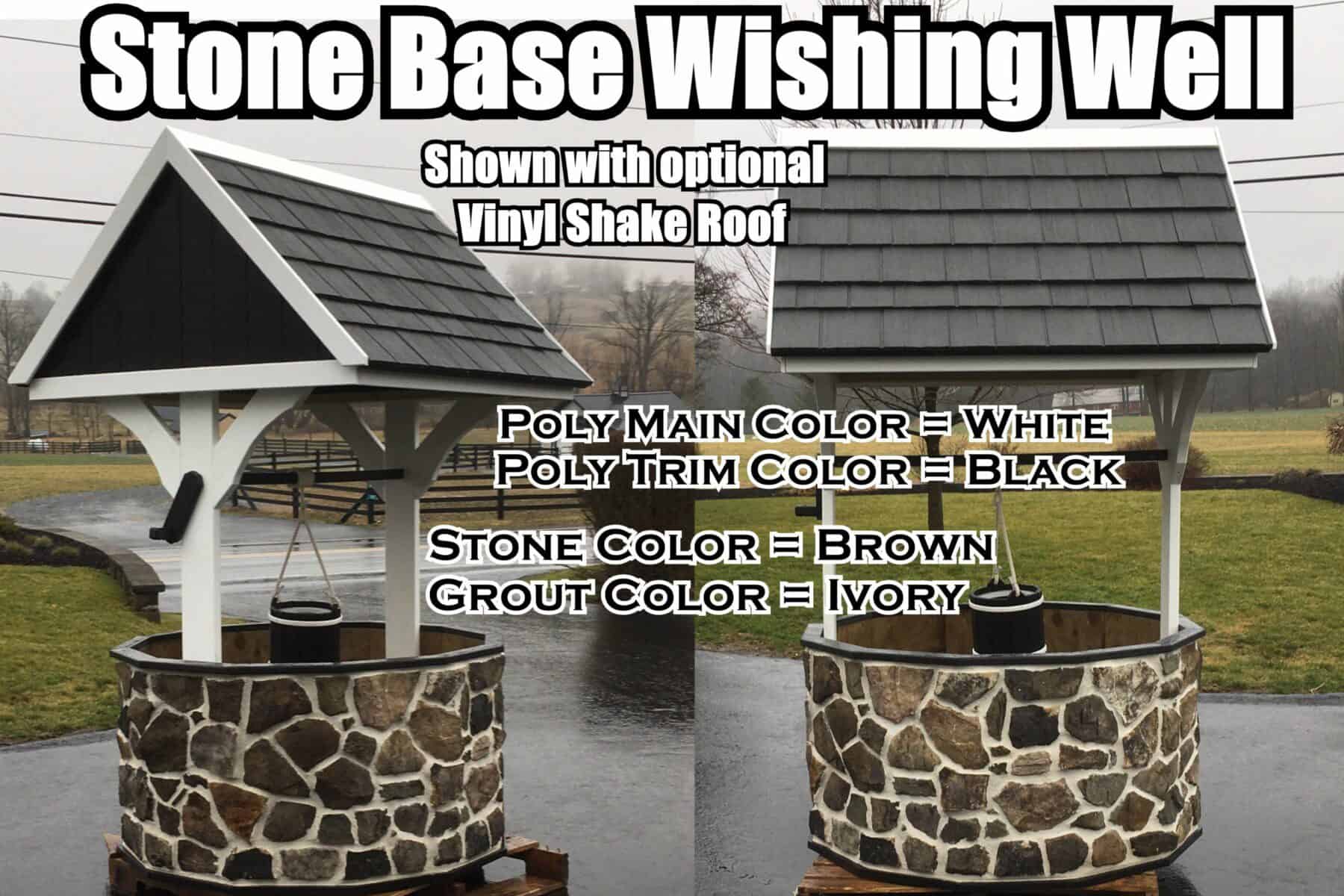 Jumbo Stone Base Polywood Wishing Well White Black