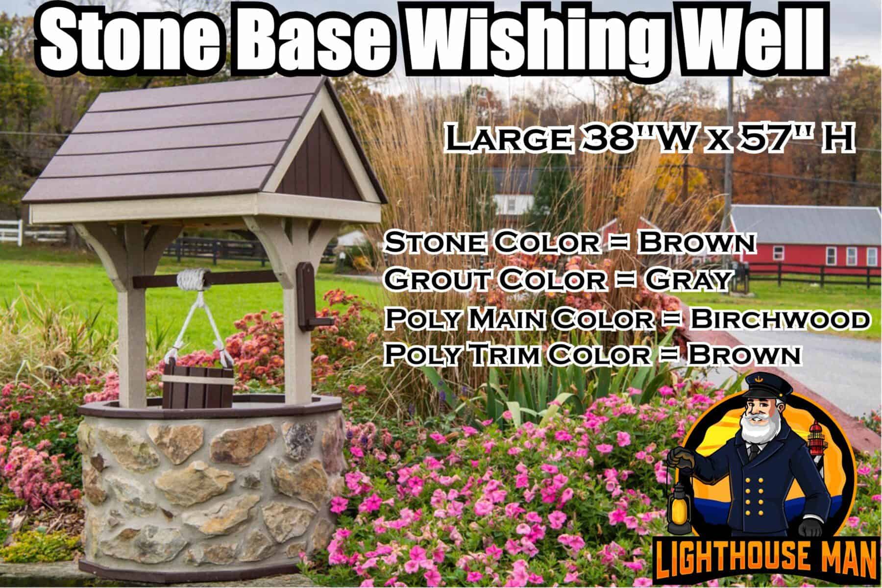 Stone Base Wishing Well Birchwood and Brown