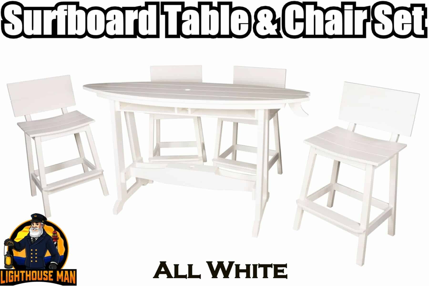 Surfboard Table & Chairs All White