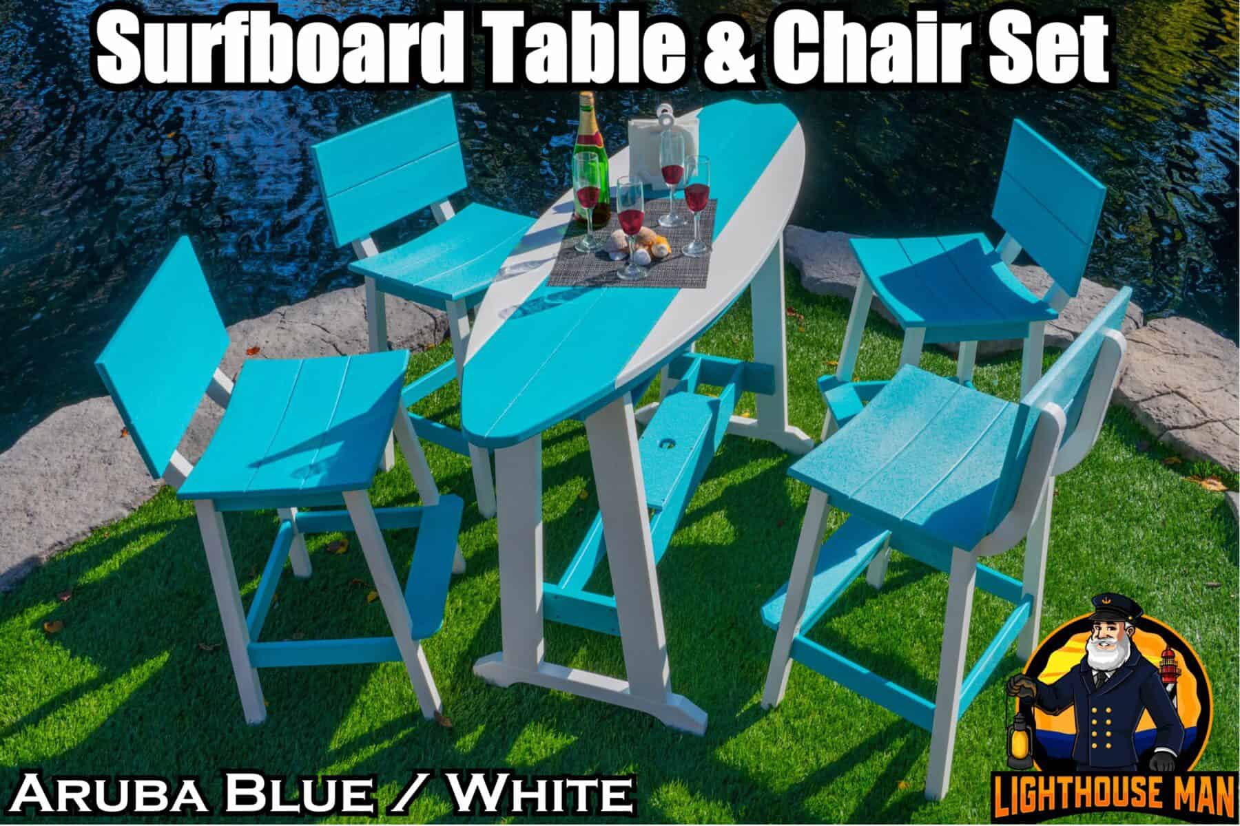 Poly lumber Surfboard Table and Chair Set Top view