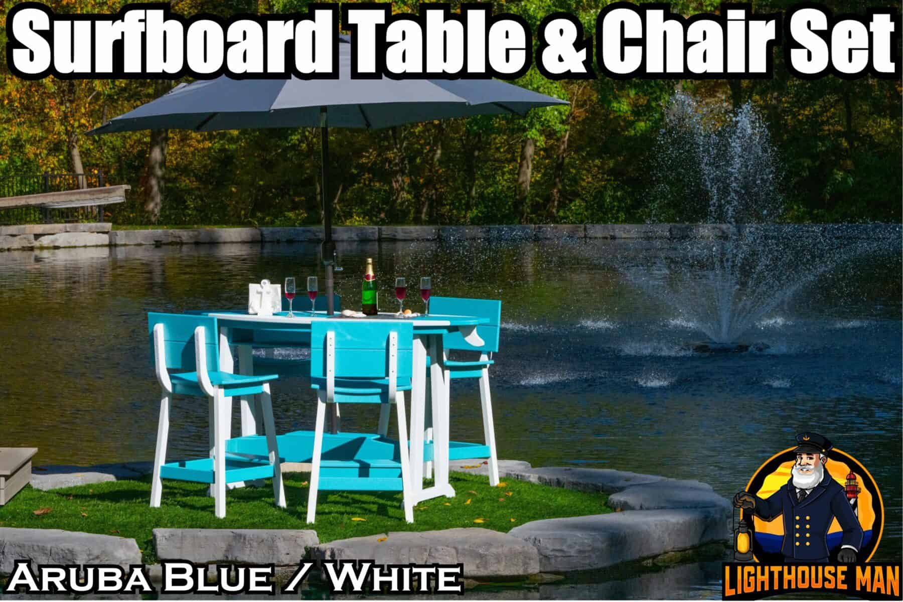 Poly lumber Surfboard Table and Chair Set With Umbrella