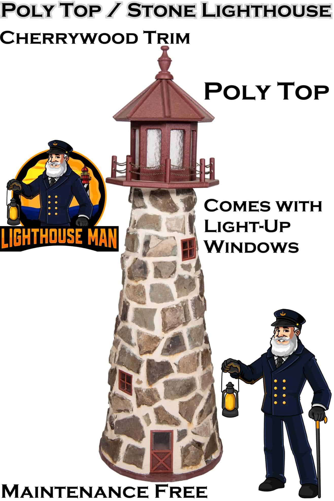 Stone Lighthouse with Poly Cherrywood Top 