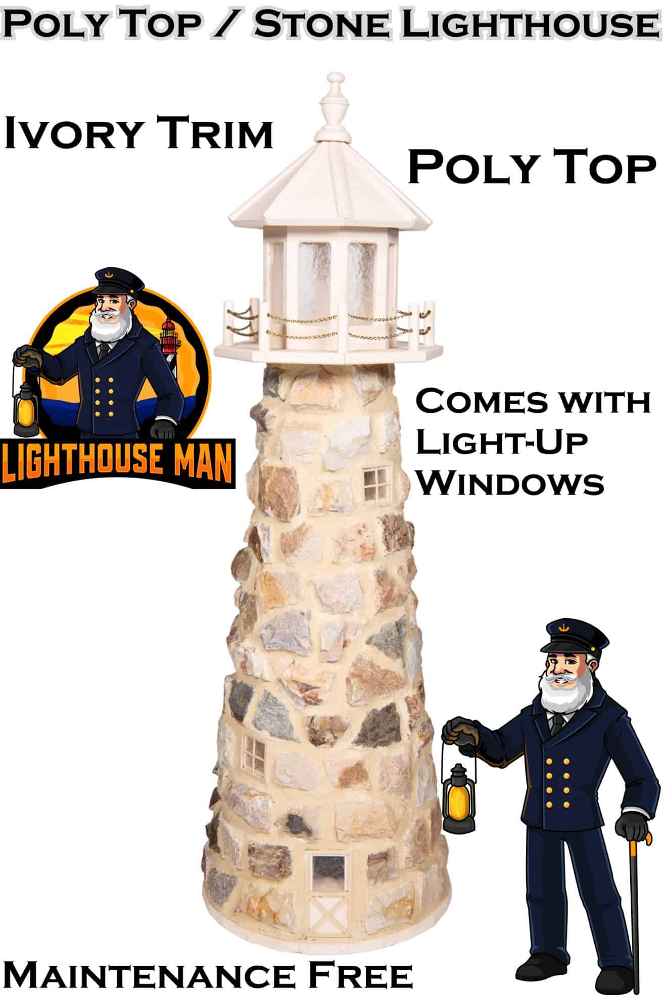 Stone Lighthouse with Poly Ivory Top 