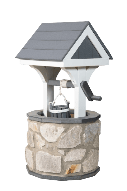 Stone Base Wishing Well White with Gray Trim 