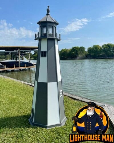 Cape Henry Dark Gray and White Poly Yard Lighthouse By Water