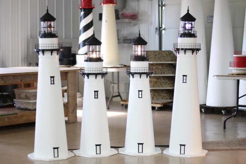 Deluxe Stucco Cape Cod Yard Lighthouse Ornaments