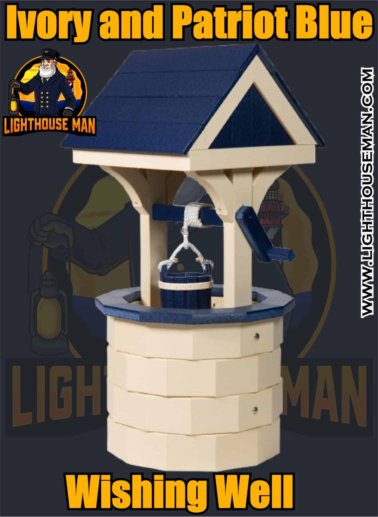 Ivory and Patriot Blue Garden Wishing Well