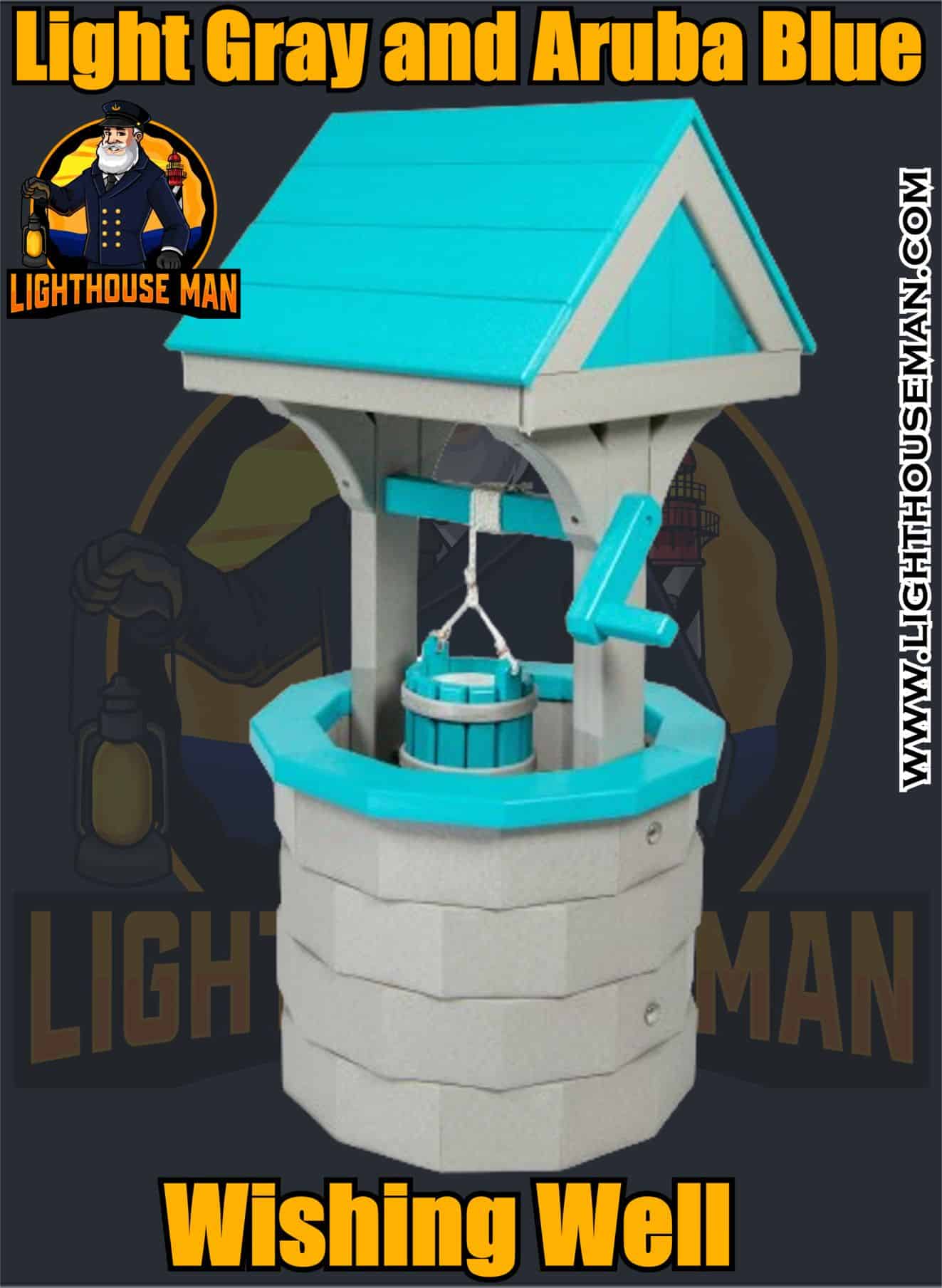 Light Gray and Aruba Blue Garden Wishing Well