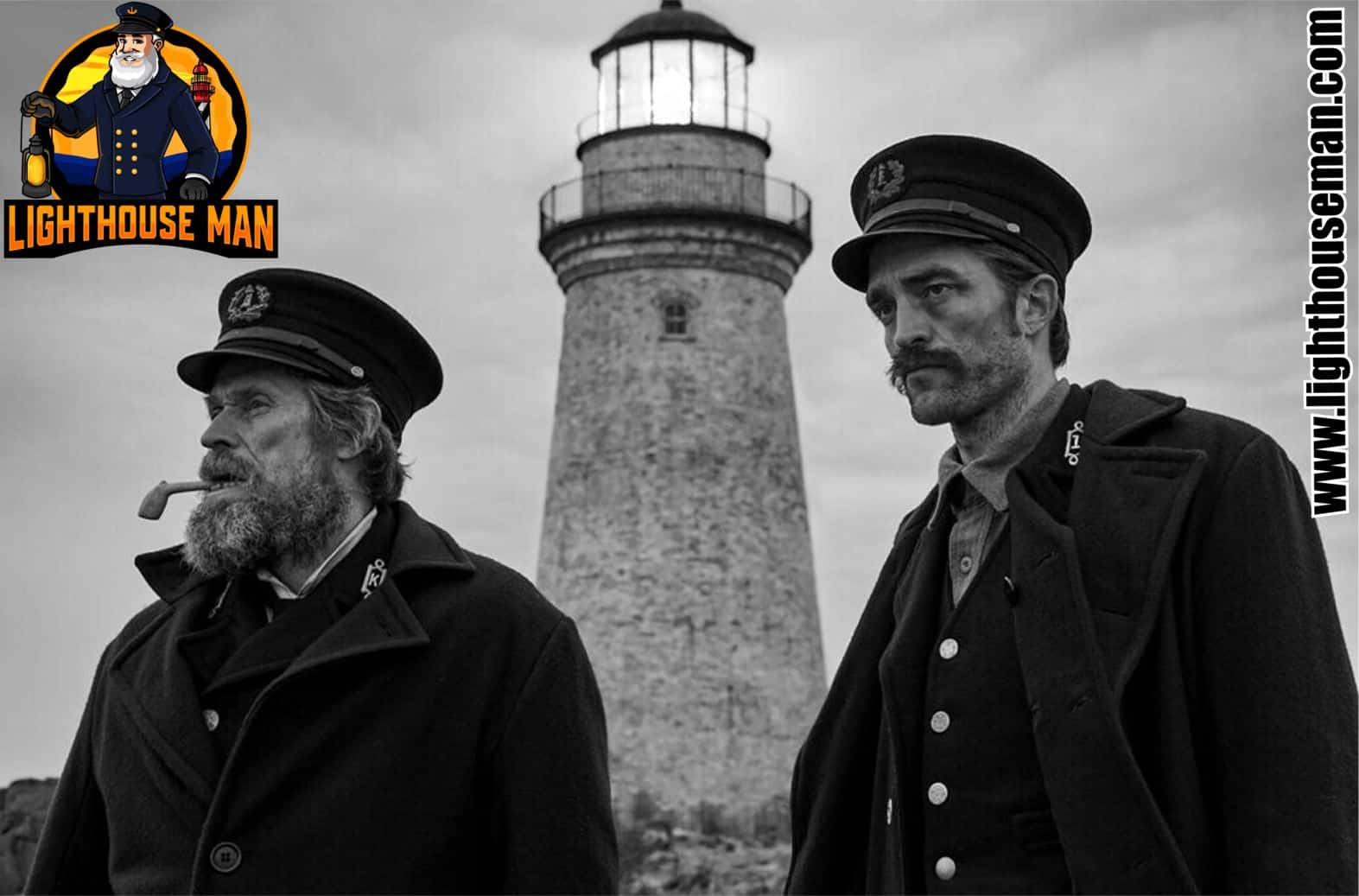 Lighthouse Keeper with Pipe 2 Lighthouse Keepers Infront of Lighthouse