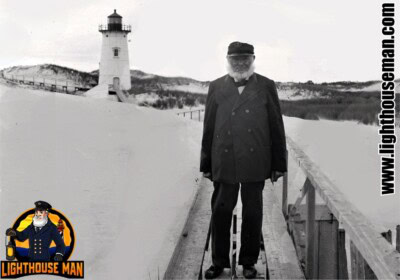 Lightkeeper with Lighthouse in Snow