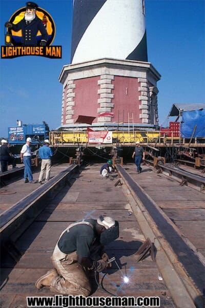Cape Hatteras Lighthouse Welder Working on Rails