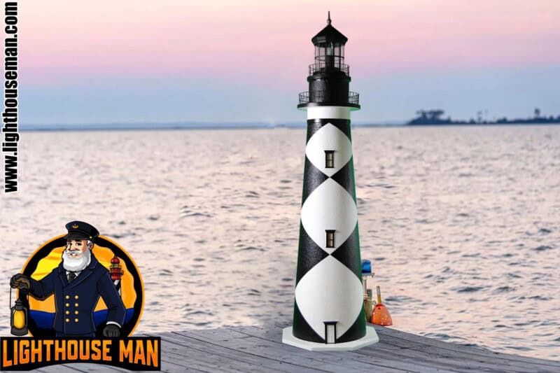 Deluxe Stucco Cape Lookout Yard Lighthouse Ornament on Bay Dock