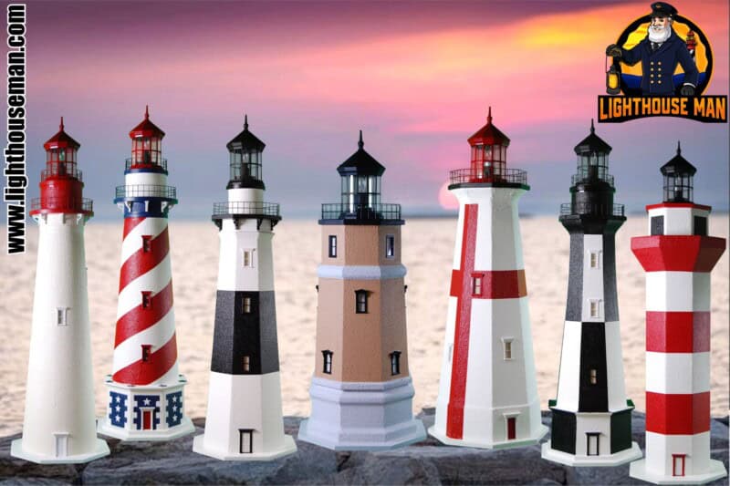 Deluxe Stucco Lawn Lighthouse Landscaping at Sunset