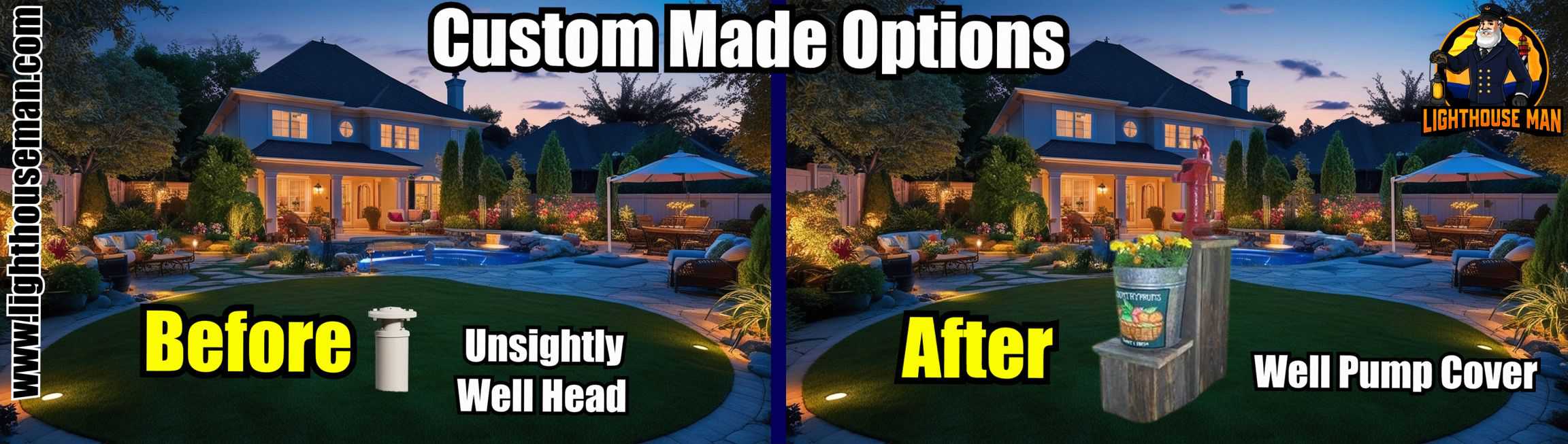 Before and After Custom Made Well Pump Cover Options Custom Made Items to Hide Unsightly Yard Utilities