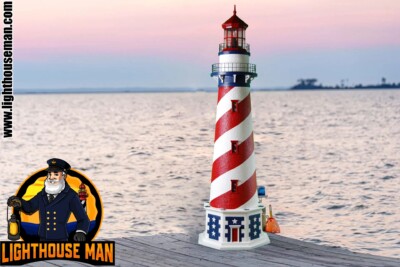 American lighted Lighthouse on Boat Dock