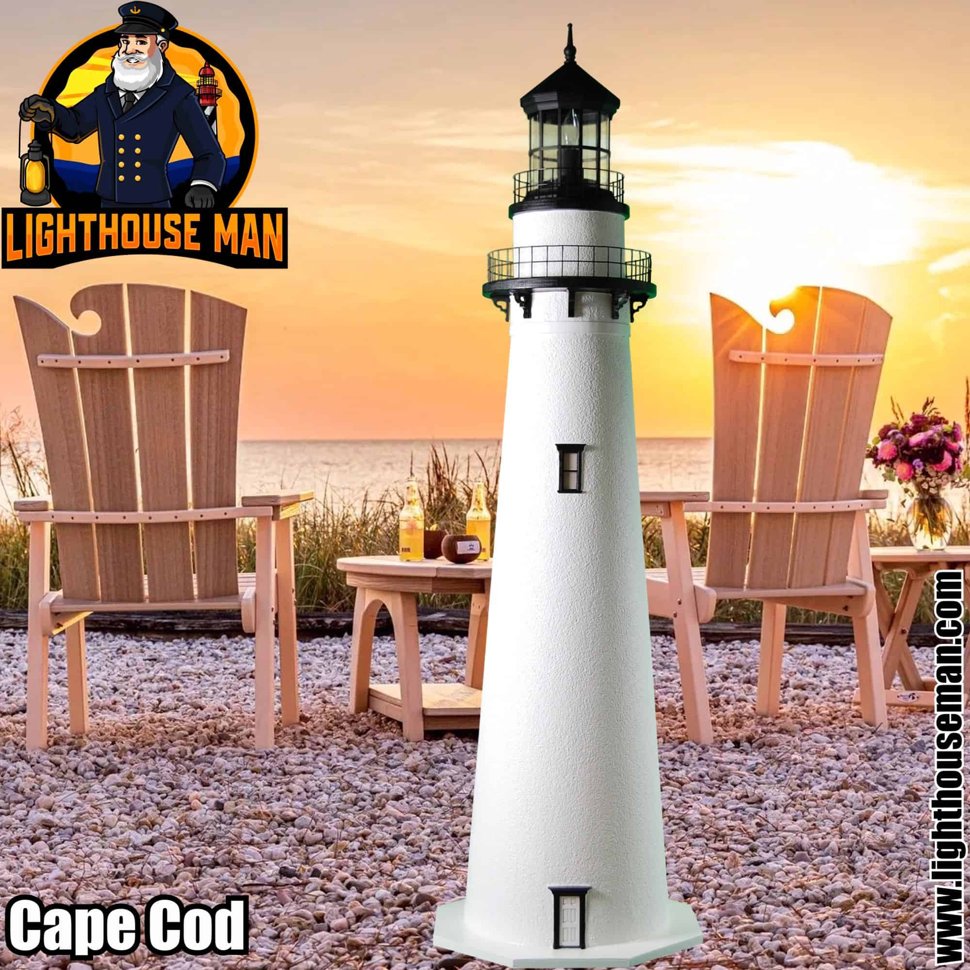 Deluxe Stucco Cape Cod 4 Foot Garden Lighthouse