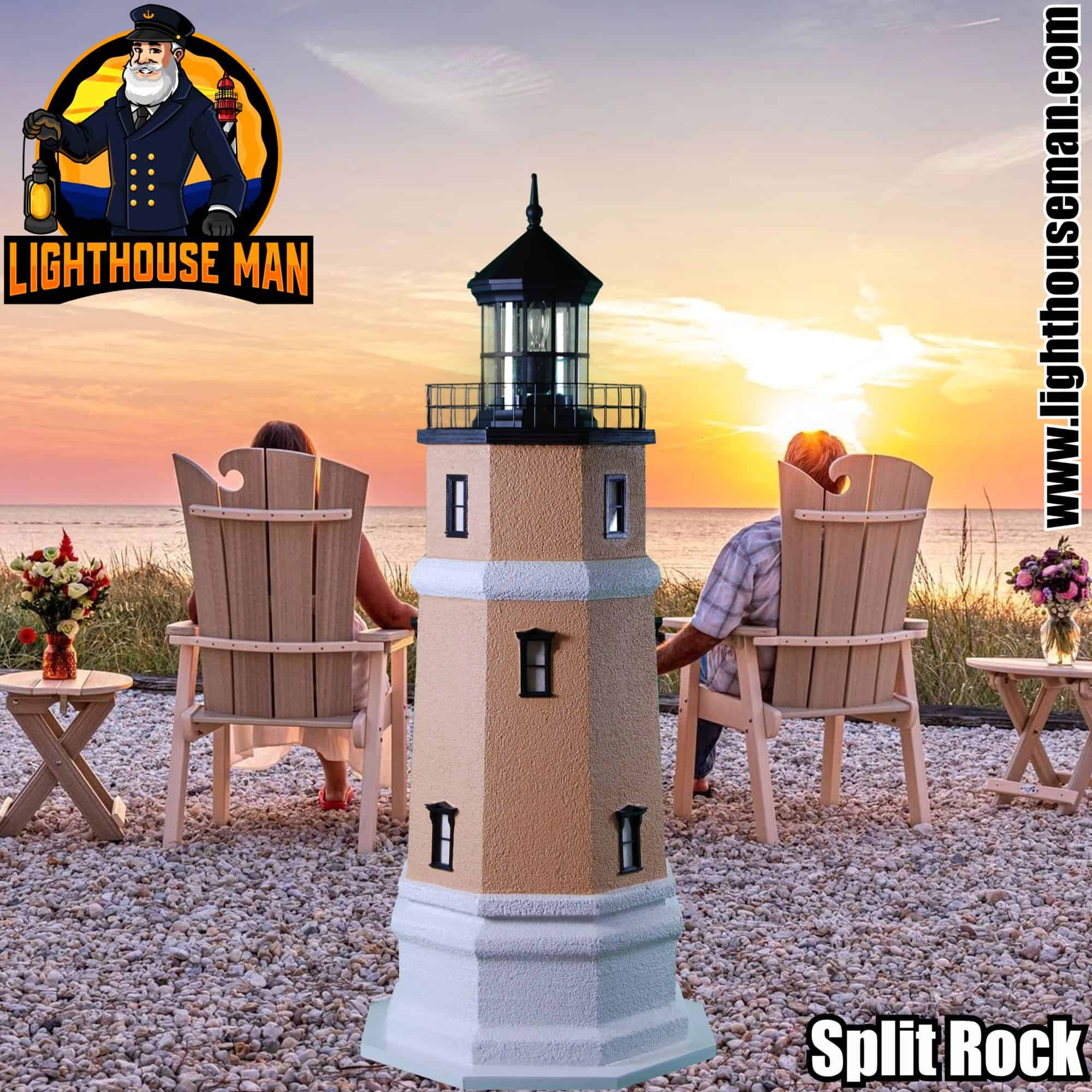 Deluxe Stucco Split Rock 4 Foot Lawn Lighthouse