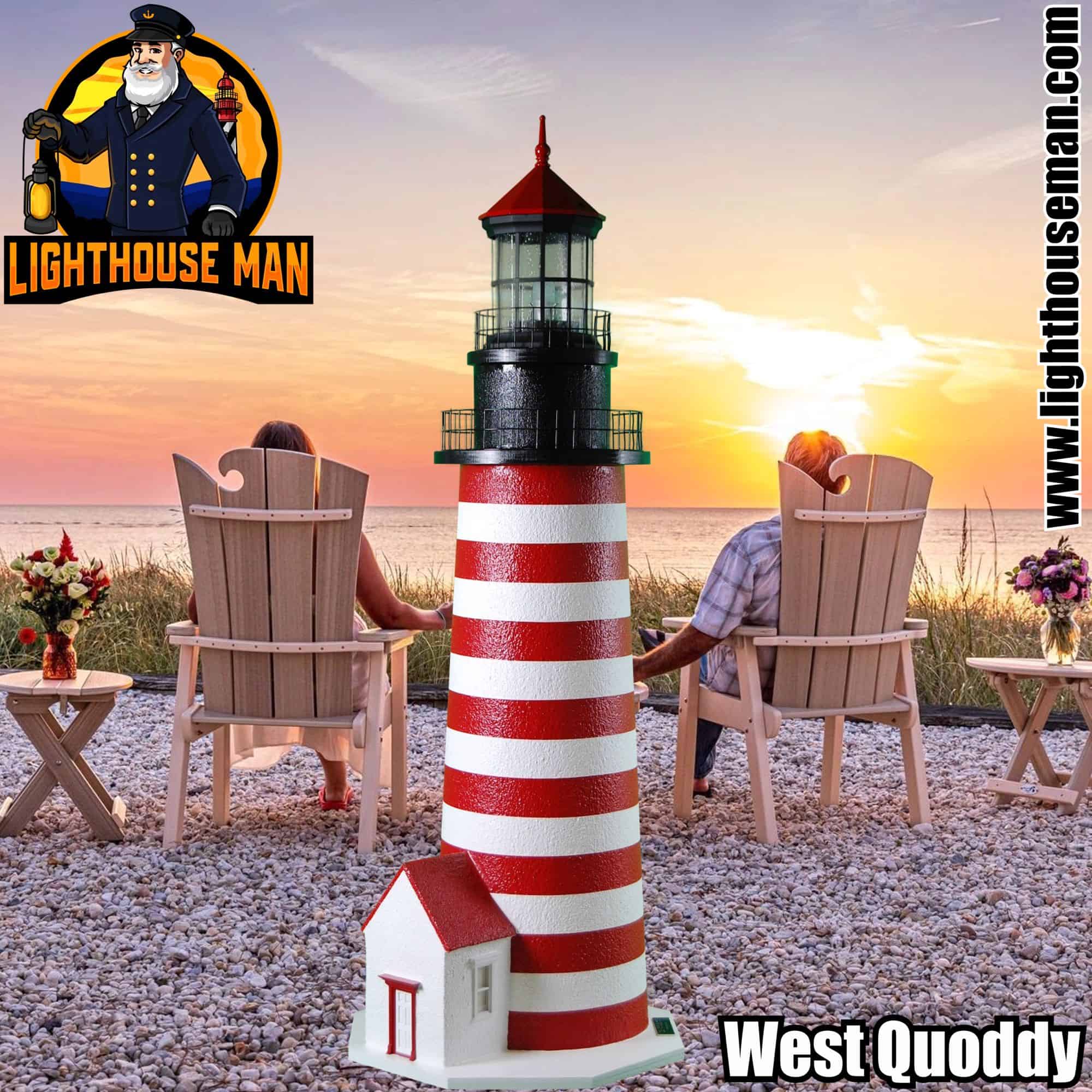 Deluxe Stucco West Quoddy 4 Foot Garden Lighthouse